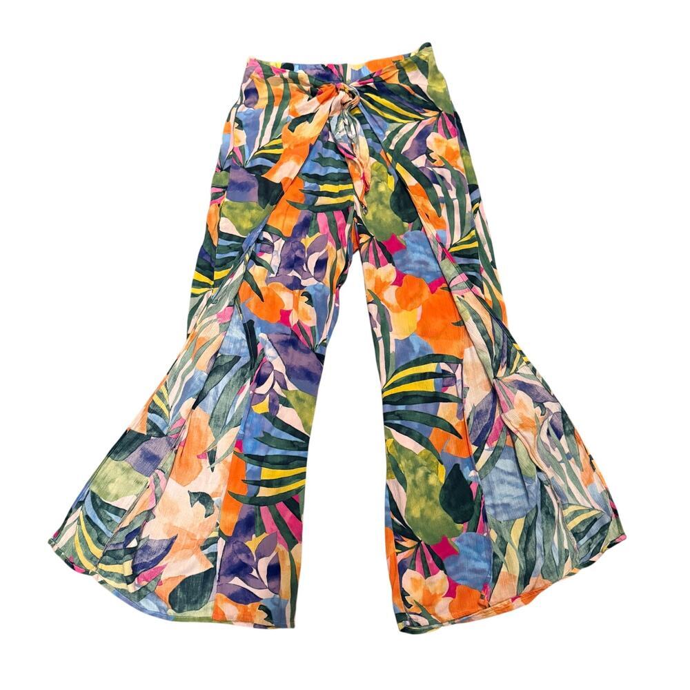 Kona Sol Tropical Wide Leg Split Cover Up Resort Medium Beach Summer Boho